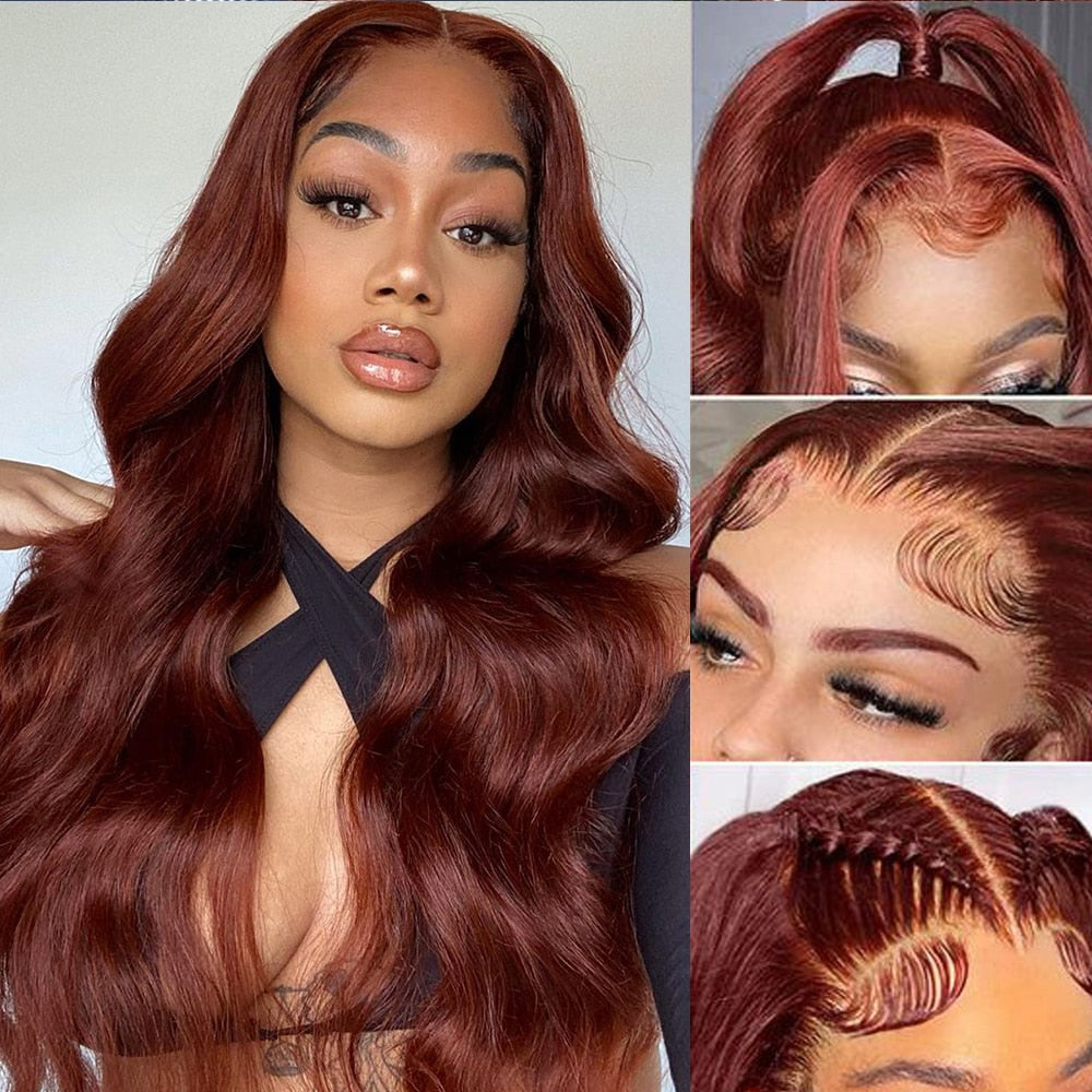 Reddish Brown Brazilian Body Wave 13x6 Transparent Lace Front Virgin Human Hair Wig