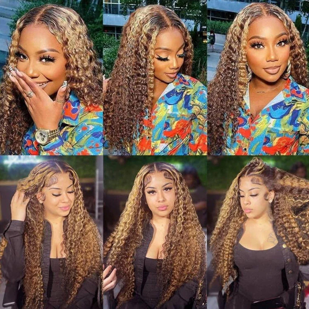 Highlighted 13x4 Brazilian Water Wave HD Lace Front Human Hair Wig