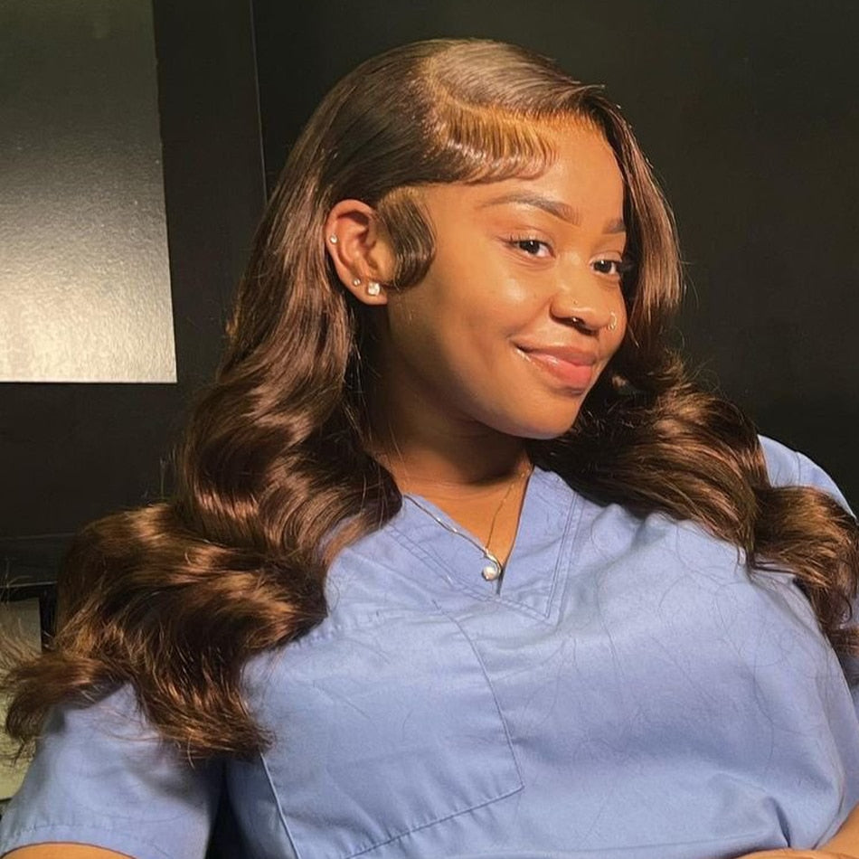 Brown Brazilian Body Wave 13x6 Transparent Lace Front Virgin Human Hair Wig