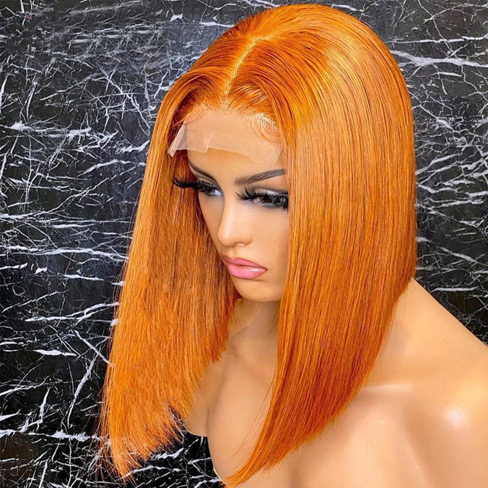 Silky Straight Ginger Glueless Short Bob 13x4 HD Lace Front Human Hair Wig