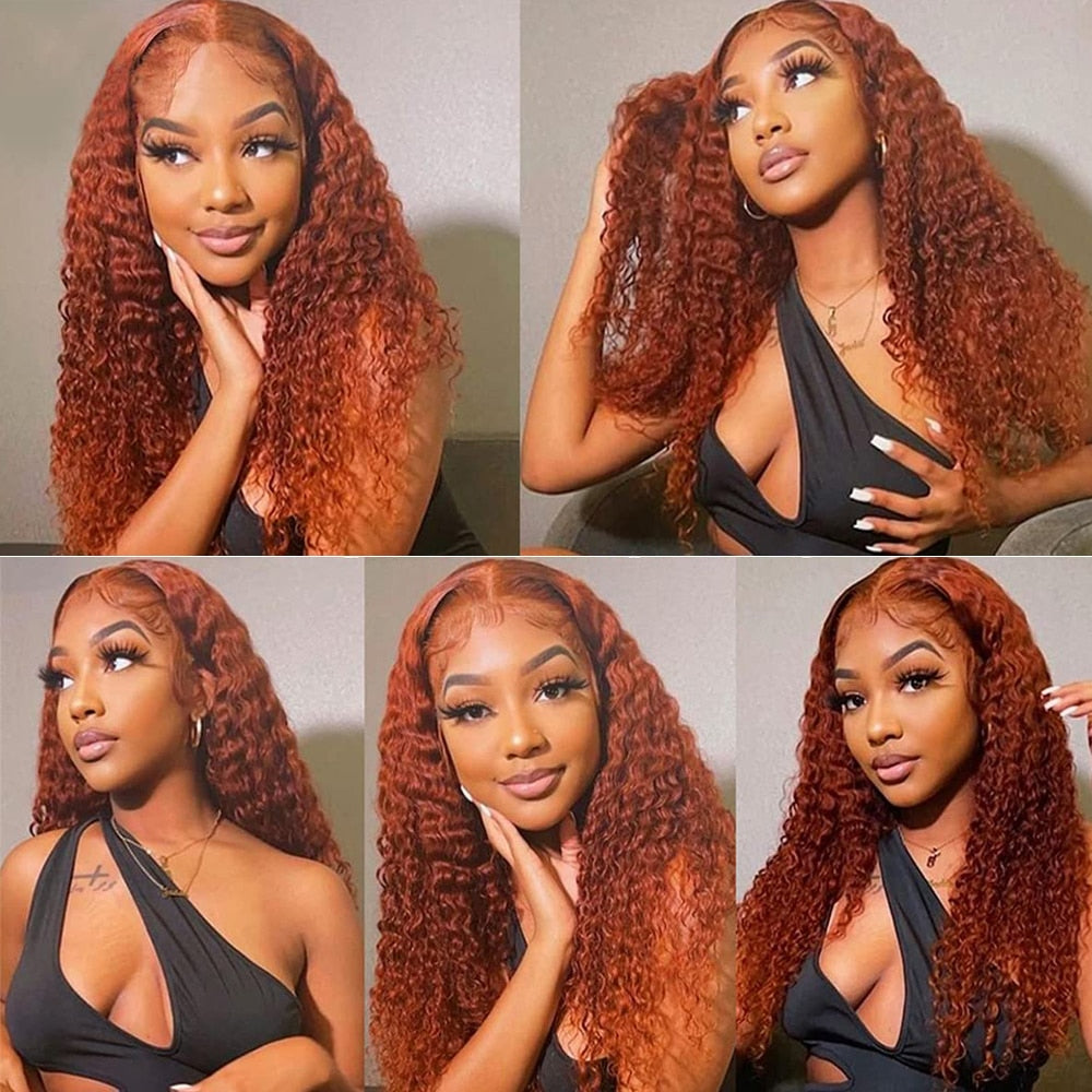 Virgin Brazilian Ginger 13x4 Deep Curly Human Hair HD Lace Front Wigs