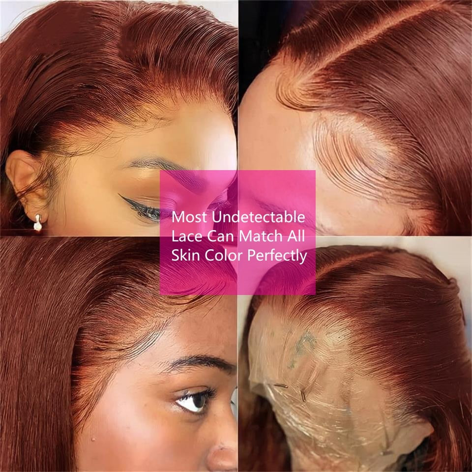 Reddish Brown 360 Full HD Lace Raw Brazilian Silky Straight Frontal Wigs, Virgin Brazilian Human Hair Lace Wigs