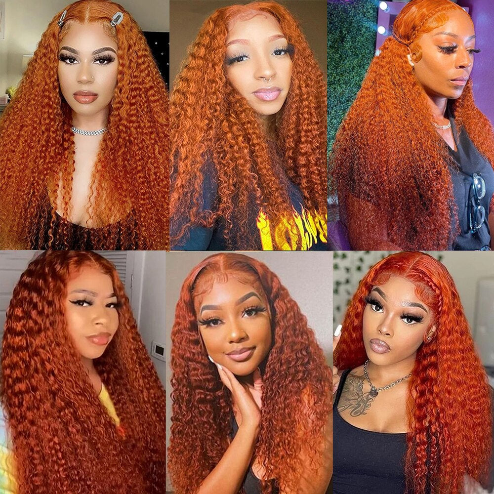 Virgin Brazilian Ginger 13x4 Deep Curly Human Hair HD Lace Front Wigs