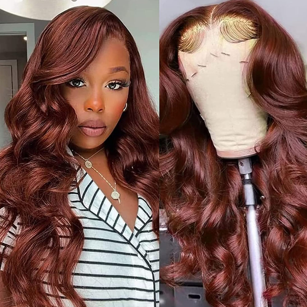 Reddish Brown Brazilian Body Wave 13x6 Transparent Lace Front Virgin Human Hair Wig