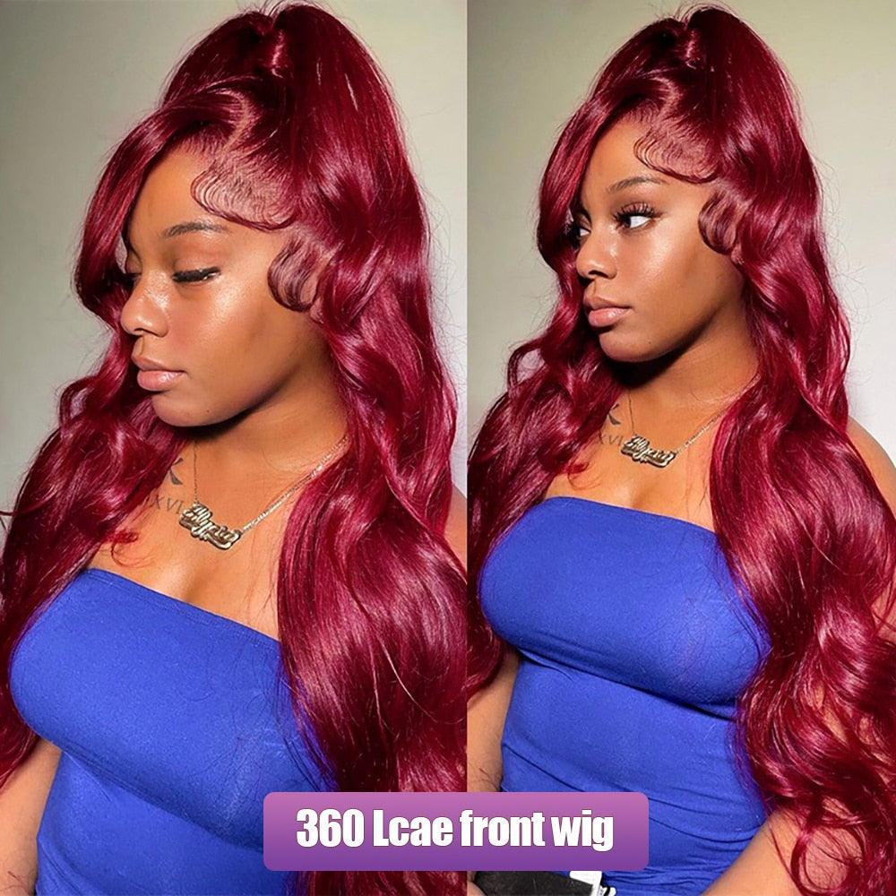 Glueless Burgundy HD Lace Frontal Wigs, 13x4 Body Wave Colored Lace Front Human Hair Wig, Virgin Indian Human Hair Lace Wigs