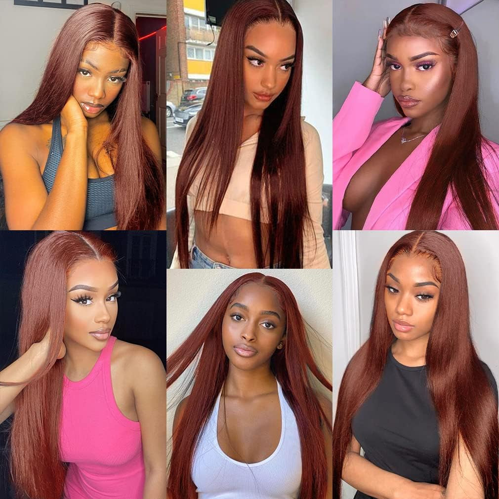 Reddish Brown 360 Full HD Lace Raw Brazilian Silky Straight Frontal Wigs, Virgin Brazilian Human Hair Lace Wigs