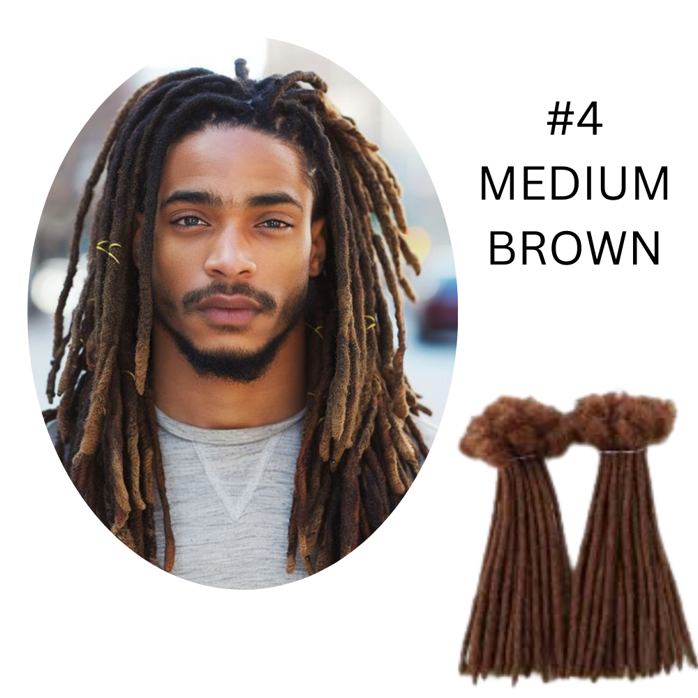 Medium Brown Dreadlock Extensions, 100% human hair (10 locs per bundle), Color #4 (sizes 0.4cm - 1cm)
