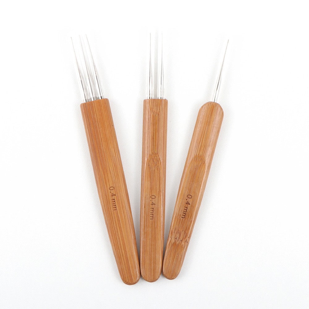 Single, Double, or Triple 0.4mm Crochet Dreadlock Tool with Bamboo Handle