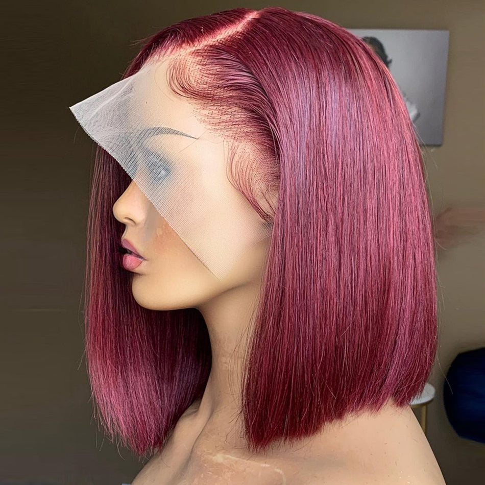 Silky Straight Peruvian 13x4 Transparent Lace Human Hair Bob Wig, Color 99J