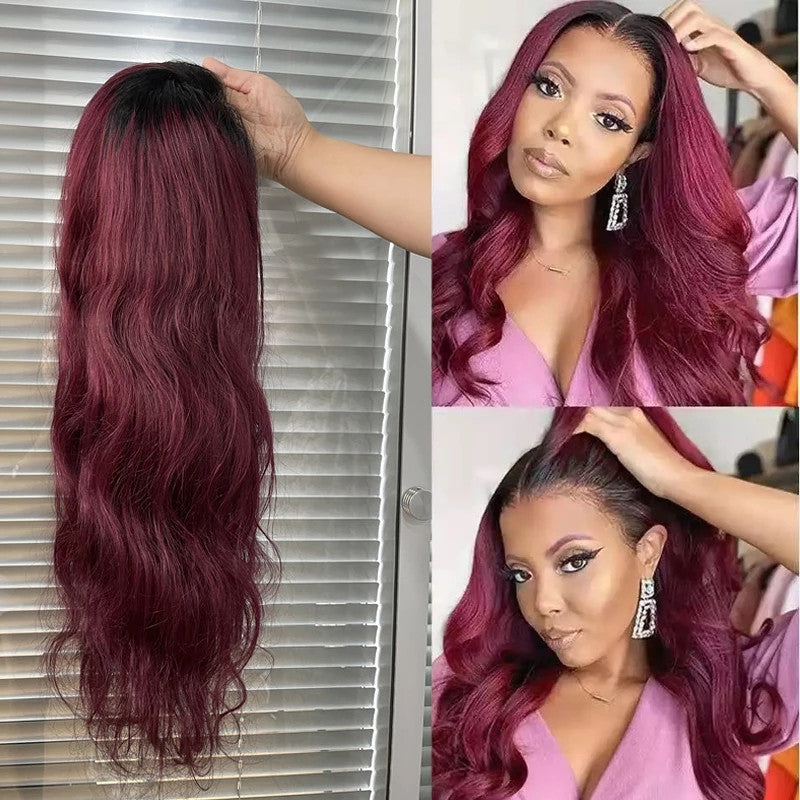 Brazilian Body Wave Human Hair Wig, 13x4 Transparent Lace Front Wig, Color 99J