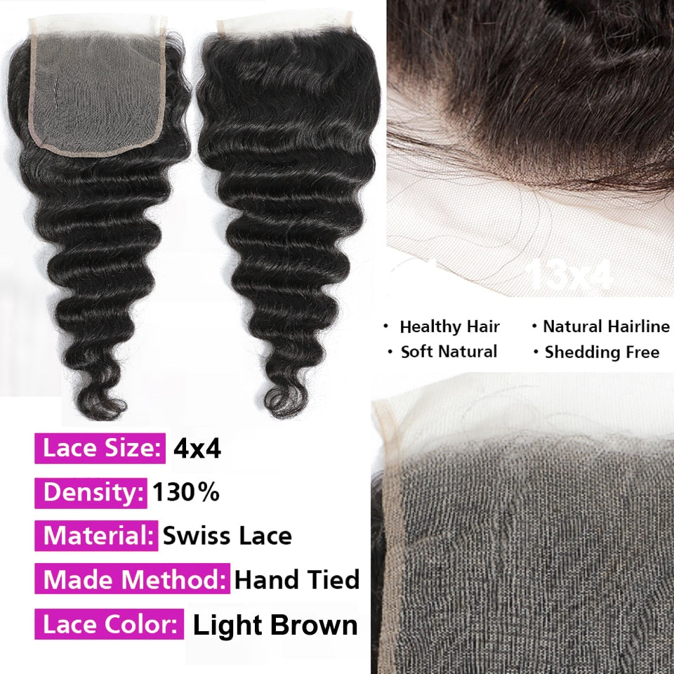 Brazilian Deep Wave Transparent Lace Closures and Frontals