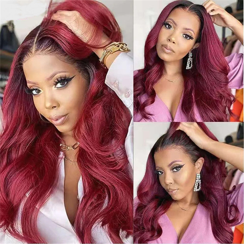 Brazilian Body Wave Human Hair Wig, 13x4 Transparent Lace Front Wig, Color 99J