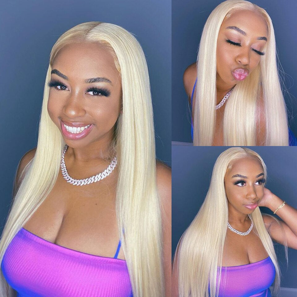 613 Blonde Malaysian Silky Straight 13x6 Transparent Lace Front Virgin Human Hair Wig