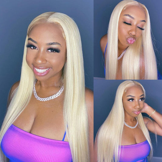 613 Blonde Malaysian Silky Straight 13x6 Transparent Lace Front Virgin Human Hair Wig