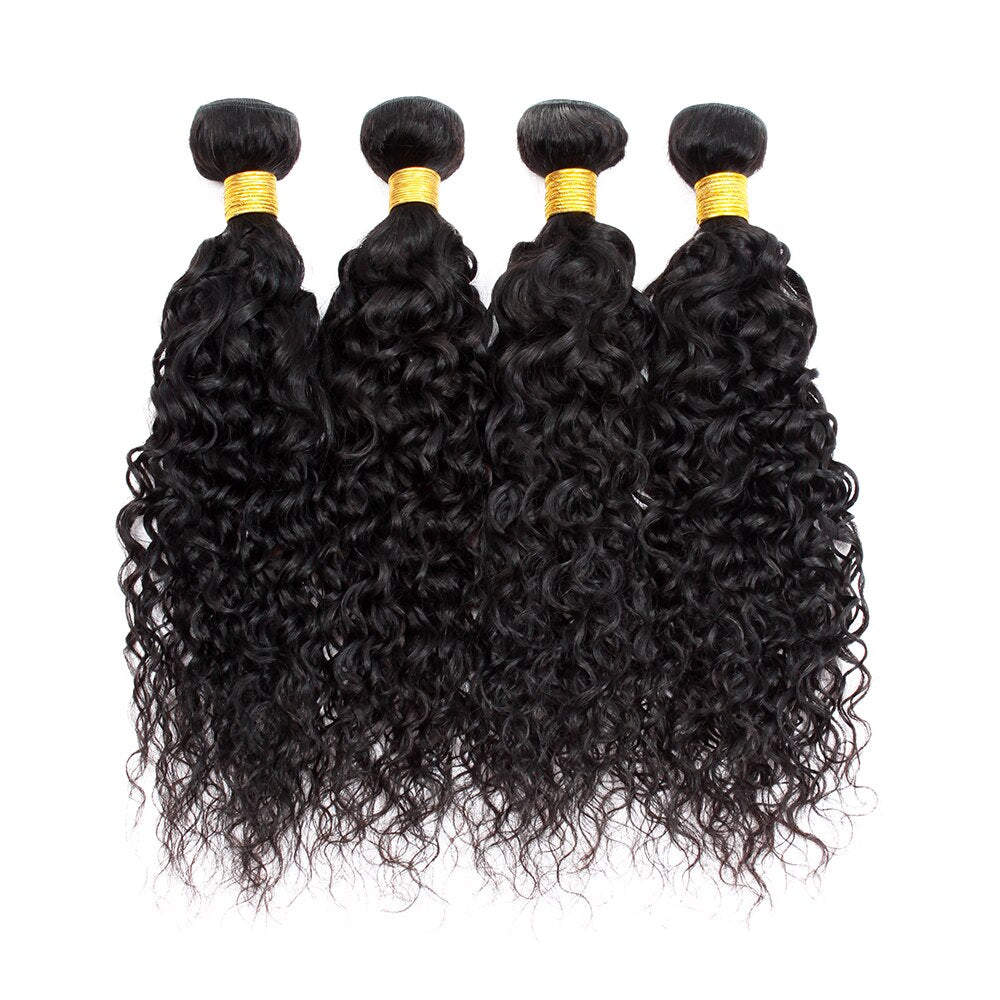 Raw Malaysian Water Wave Grade 15A Human Hair, Color 1B Natural, 3 bundles/package