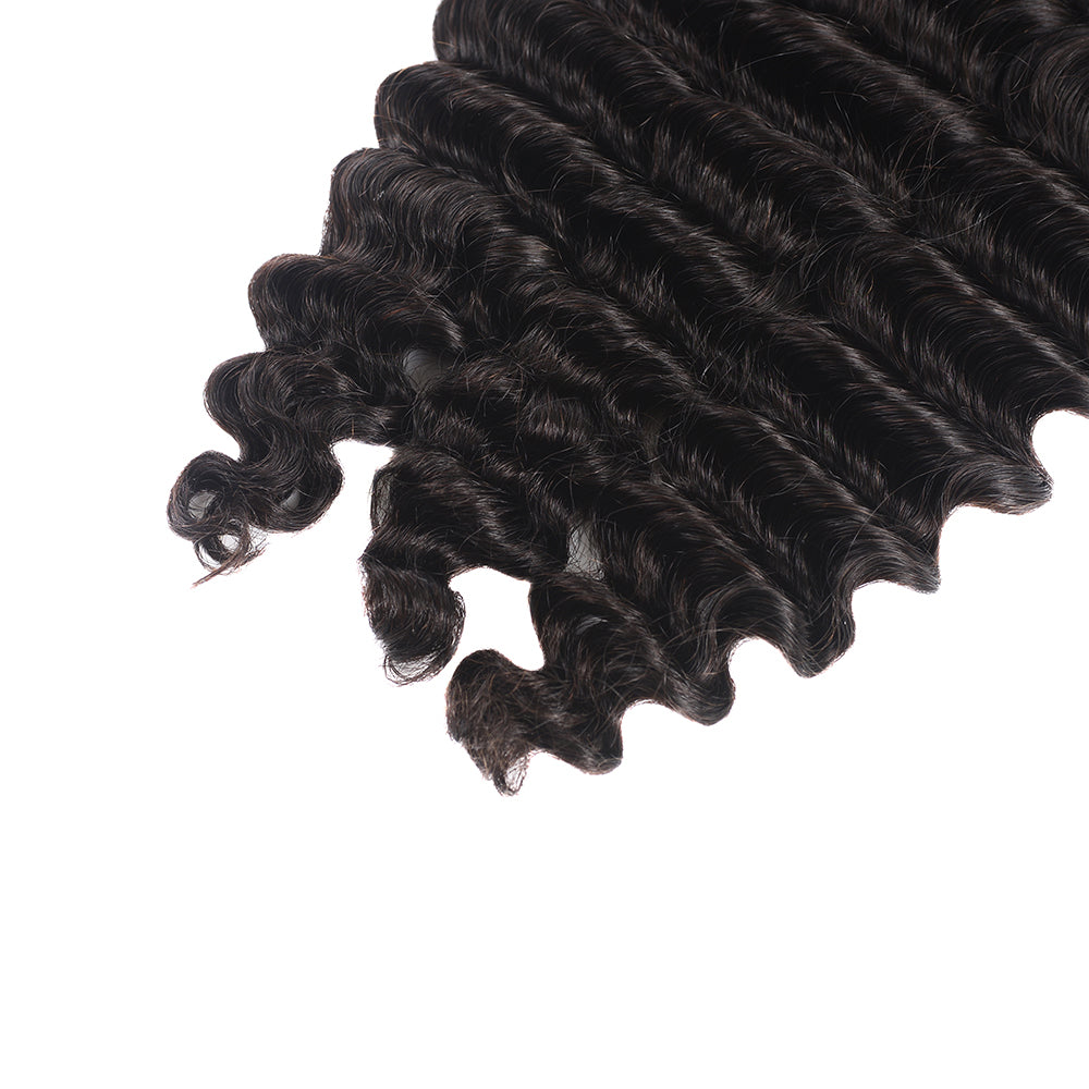 Virgin Remy Brazilian Loose Deep Wave Human Hair Bundle - Double Drawn, Grade 15A, Color - Natural 1B