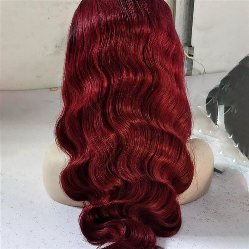 Brazilian Body Wave Human Hair Wig, 13x4 Transparent Lace Front Wig, Color 99J