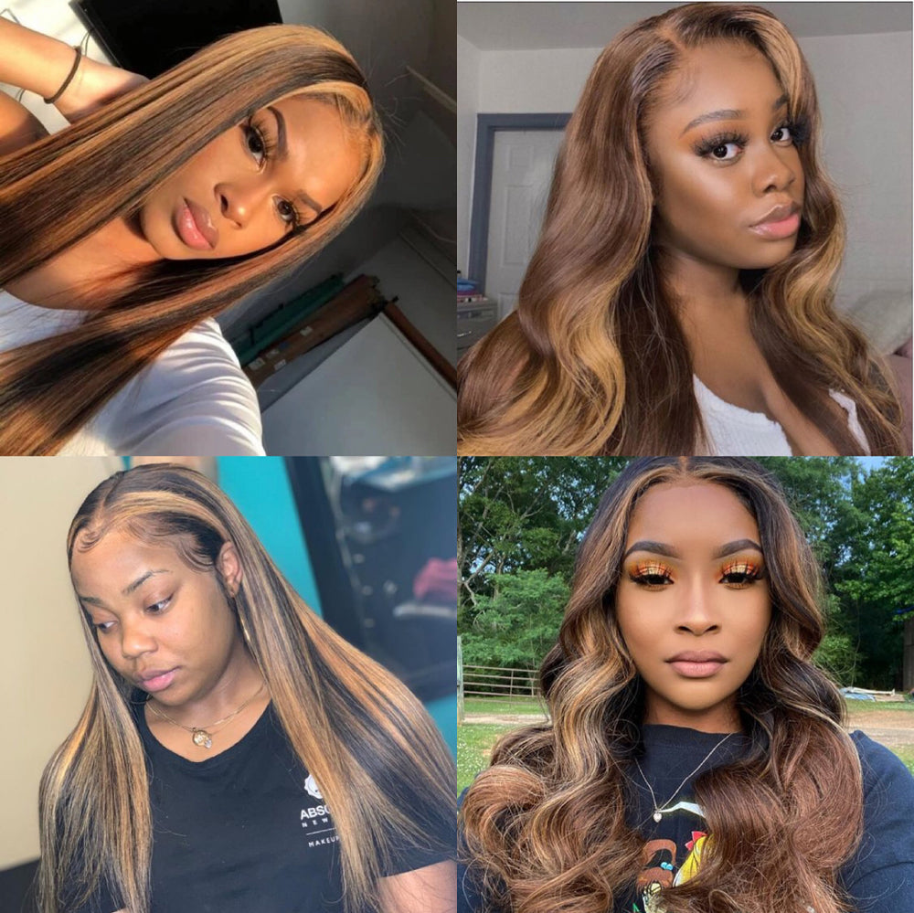 Brazilian Silky Straight Honey Blonde Highlight 13x4 HD Lace Front Human Hair Wigs