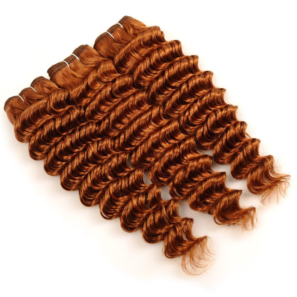 Brazilian Virgin Human Hair Deep Wave Bundles, Color #30, Grade 12A, 3 bundles/package