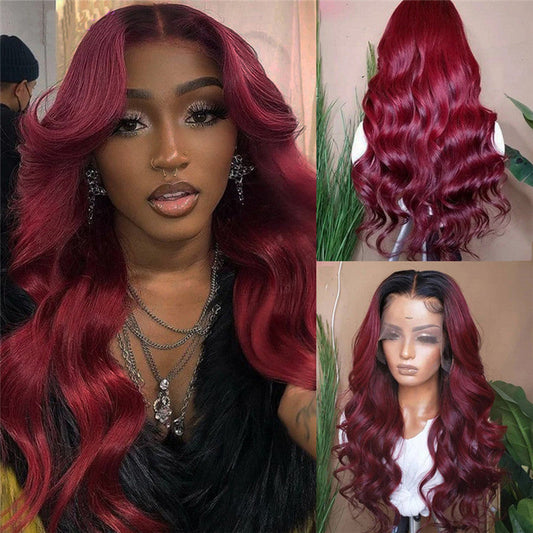 Brazilian Body Wave Human Hair Wig, 13x4 Transparent Lace Front Wig, Color 99J