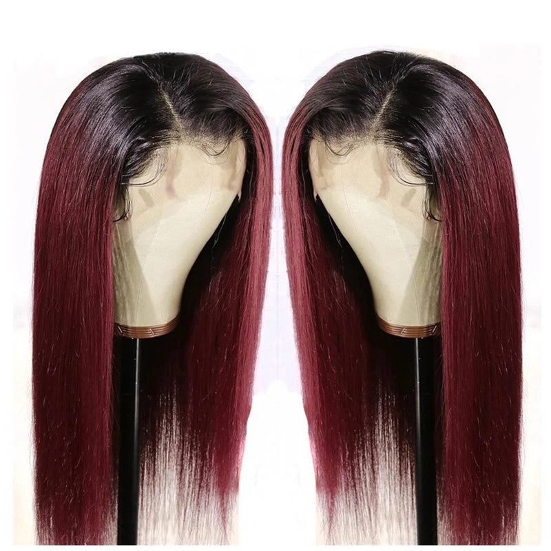 Brazilian Body Wave Human Hair Wig, 13x4 Transparent Lace Front Wig, Color 99J
