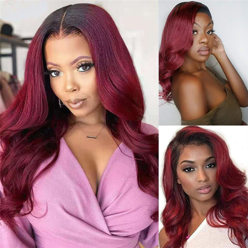 Brazilian Body Wave Human Hair Wig, 13x4 Transparent Lace Front Wig, Color 99J