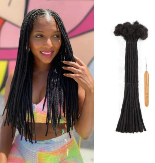 Traditional Dreadlock Extensions, 100% human hair (10 locs per bundle), Color 1B Natural