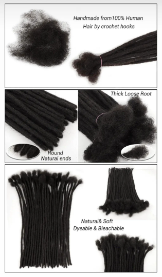 Medium Brown Dreadlock Extensions, 100% human hair (10 locs per bundle), Color #4 (sizes 0.4cm - 1cm)