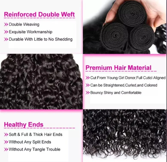 Premium Malaysian Water Wave 100% Human Hair 12A Bundle, 3 bundles/package